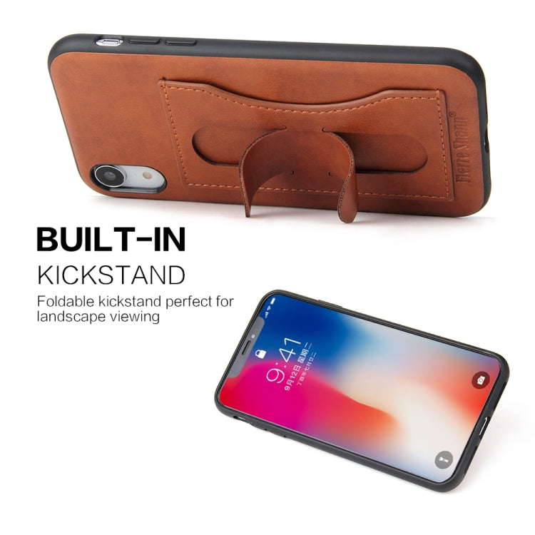 For iPhone XR Fierre Shann Full Coverage Protective Leather Case with Holder & Card Slot