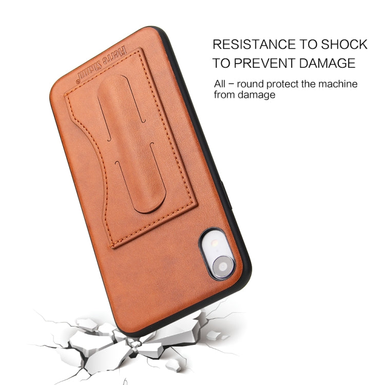 For iPhone XR Fierre Shann Full Coverage Protective Leather Case with Holder & Card Slot