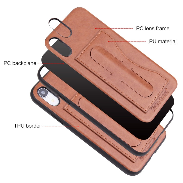 For iPhone XR Fierre Shann Full Coverage Protective Leather Case with Holder & Card Slot