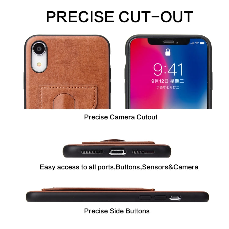 For iPhone XR Fierre Shann Full Coverage Protective Leather Case with Holder & Card Slot