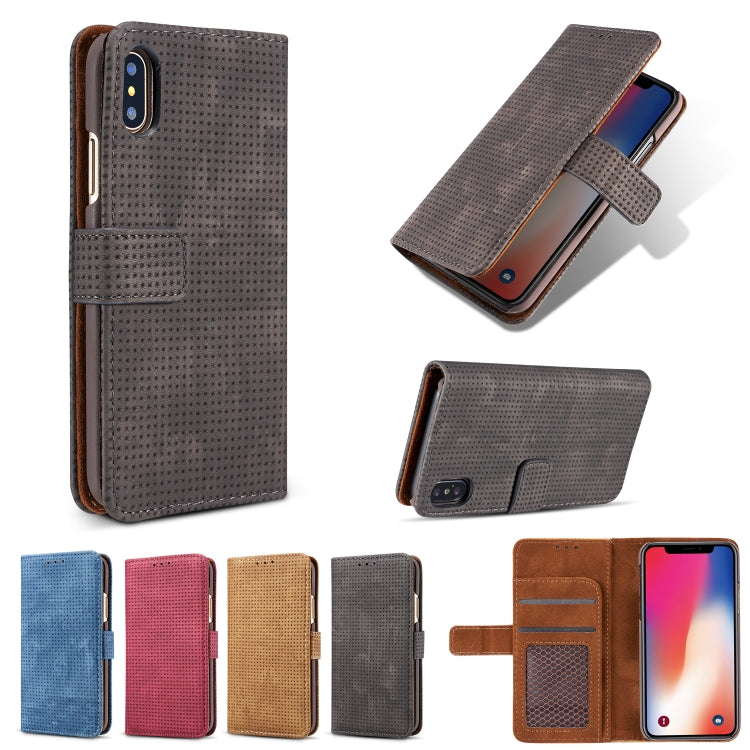 For iPhone XR Retro Style Mesh Breathable Horizontal Flip Leather Case  with Card Slot & Holder & Wallet