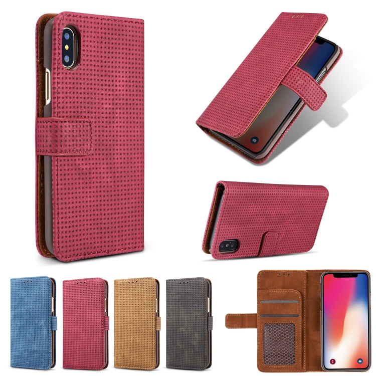 For iPhone XR Retro Style Mesh Breathable Horizontal Flip Leather Case  with Card Slot & Holder & Wallet