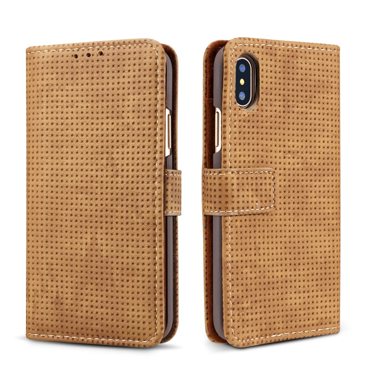 For iPhone XR Retro Style Mesh Breathable Horizontal Flip Leather Case  with Card Slot & Holder & Wallet