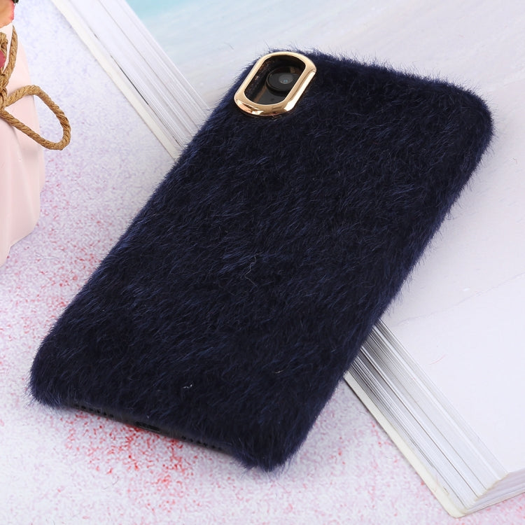 For iPhone XR Plush Cloth Cover Protective Back Case(Dark Blue)