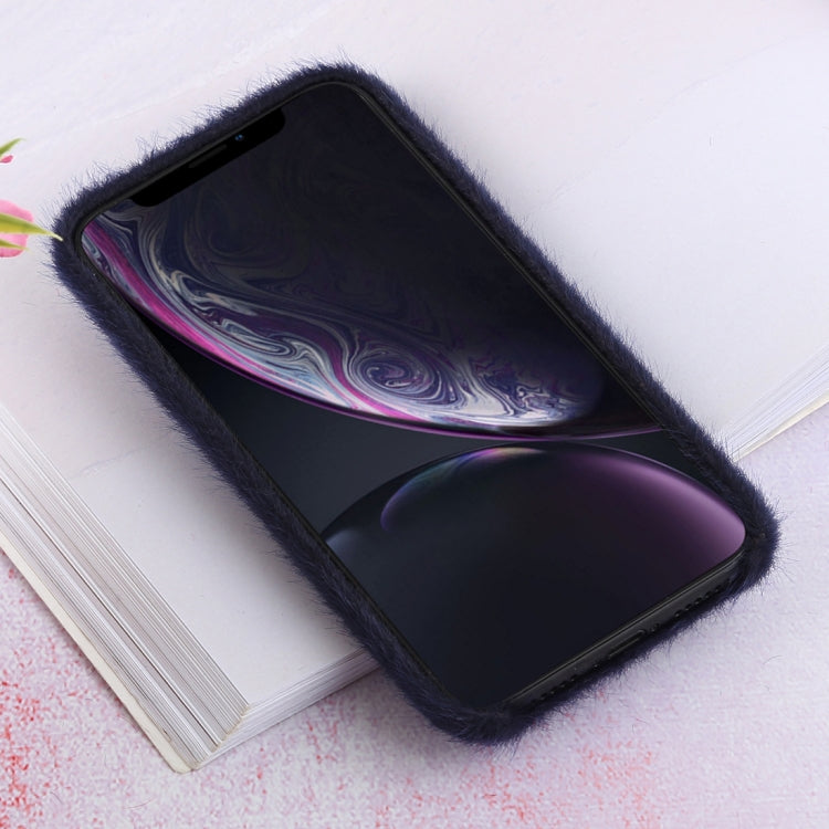 For iPhone XR Plush Cloth Cover Protective Back Case(Dark Blue)