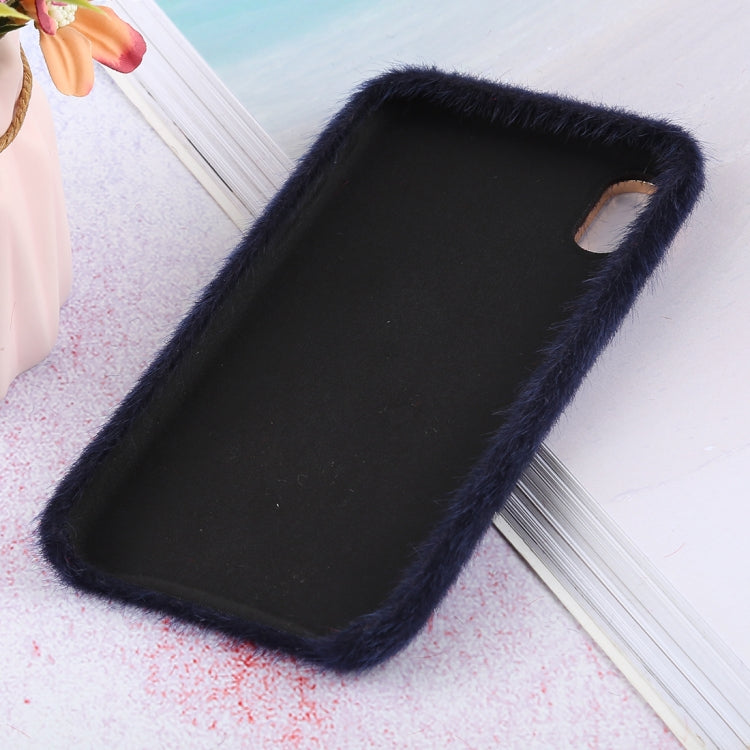 For iPhone XR Plush Cloth Cover Protective Back Case(Dark Blue)
