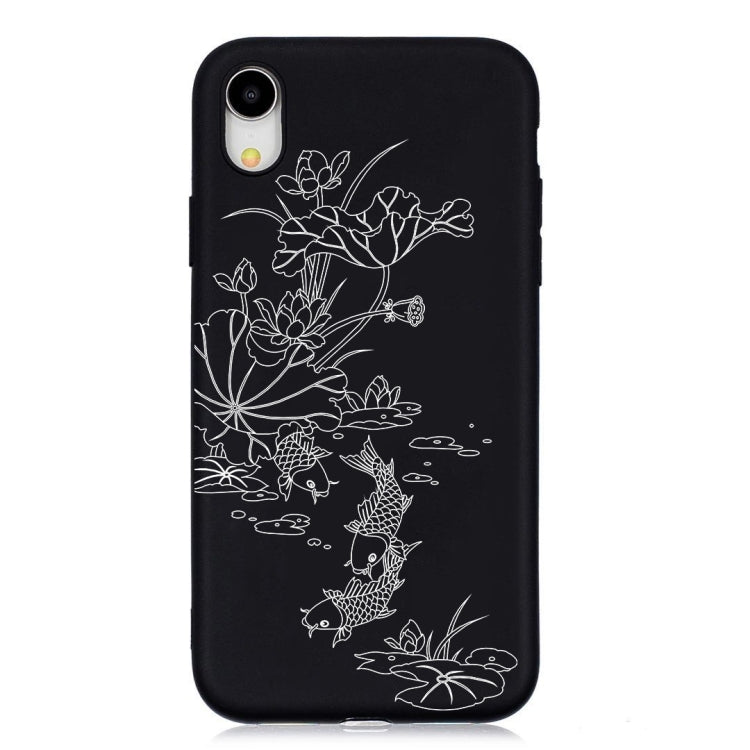 For iPhone XR Lotus Pond Painted Pattern Soft TPU Case
