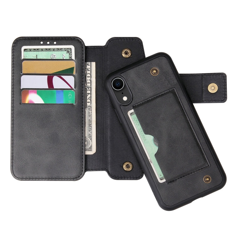 For iPhone XR Cowhide Texture Magnetic Absorption Detachable Horizontal Flip Leather Case with Holder & Card Slots & Wallet
