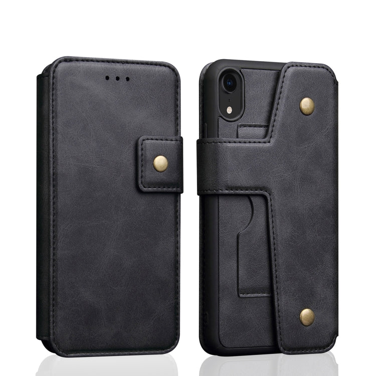 For iPhone XR Cowhide Texture Magnetic Absorption Detachable Horizontal Flip Leather Case with Holder & Card Slots & Wallet