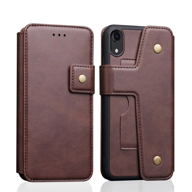 For iPhone XR Cowhide Texture Magnetic Absorption Detachable Horizontal Flip Leather Case with Holder & Card Slots & Wallet