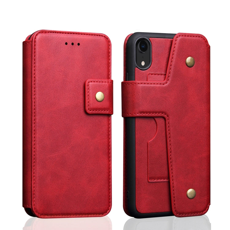 For iPhone XR Cowhide Texture Magnetic Absorption Detachable Horizontal Flip Leather Case with Holder & Card Slots & Wallet