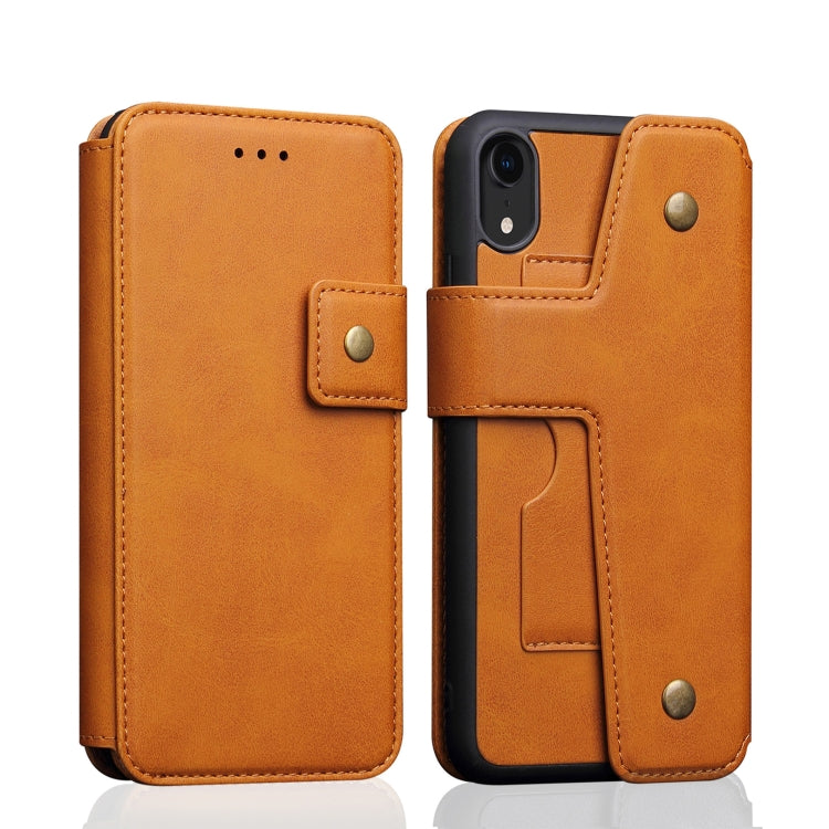 For iPhone XR Cowhide Texture Magnetic Absorption Detachable Horizontal Flip Leather Case with Holder & Card Slots & Wallet