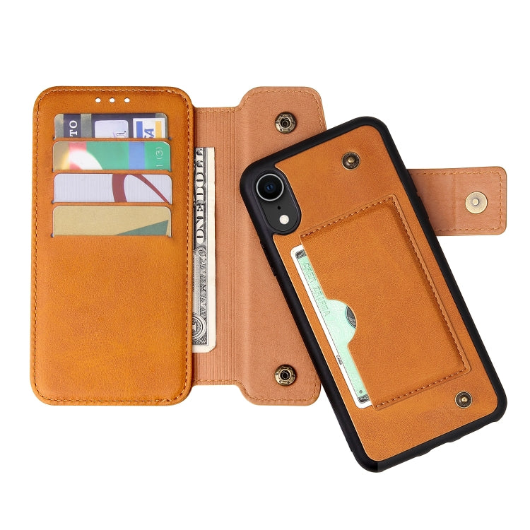 For iPhone XR Cowhide Texture Magnetic Absorption Detachable Horizontal Flip Leather Case with Holder & Card Slots & Wallet