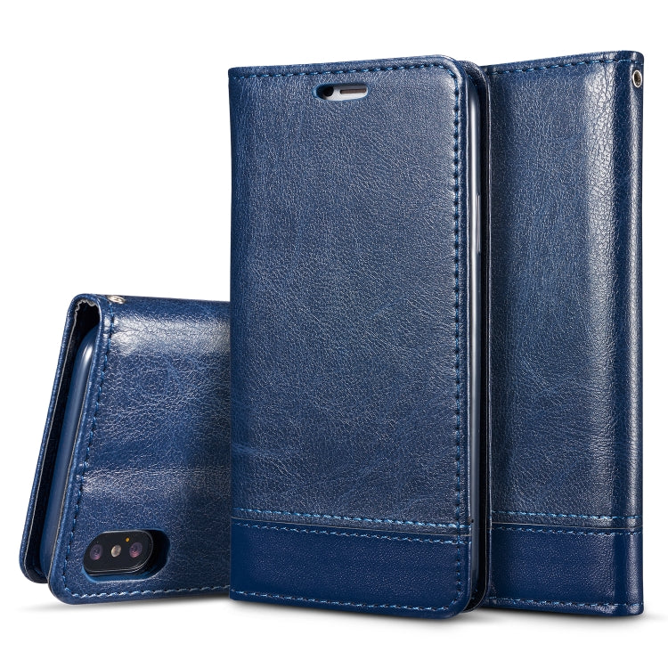 For iPhone XR Double-sided Absorption Splicing Horizontal Flip Leather Case with Holder & Card Slots & Lanyard