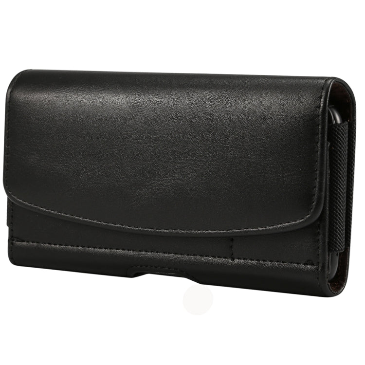 For iPhone XR Lambskin Elastic Band Men 5.5 Inch Mobile Phone Universal Hanging Waist Leather Case with Card Slot, / Huawei P20 Pro and Other 5.5 Inch Mobile Phones(Black)