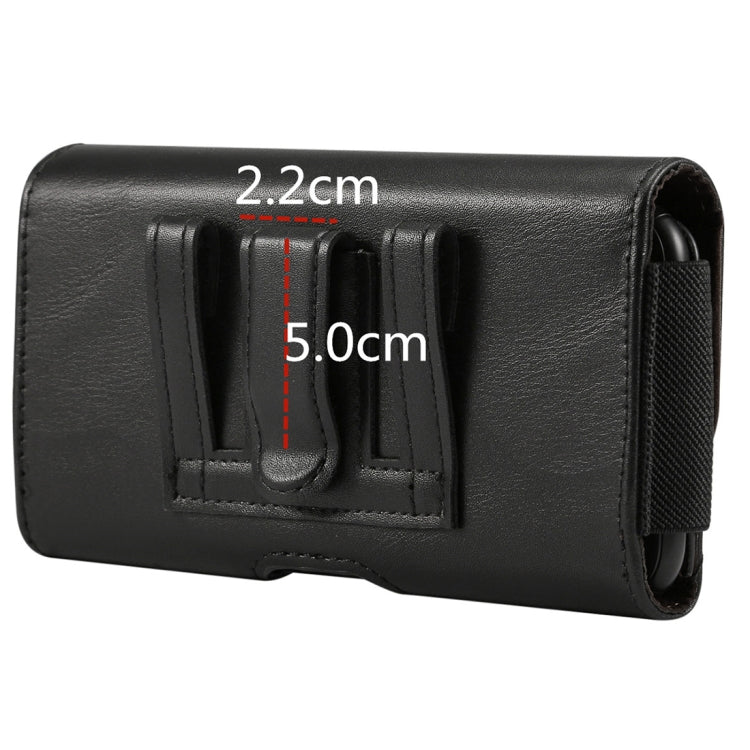 For iPhone XR Lambskin Elastic Band Men 5.5 Inch Mobile Phone Universal Hanging Waist Leather Case with Card Slot, / Huawei P20 Pro and Other 5.5 Inch Mobile Phones(Black)
