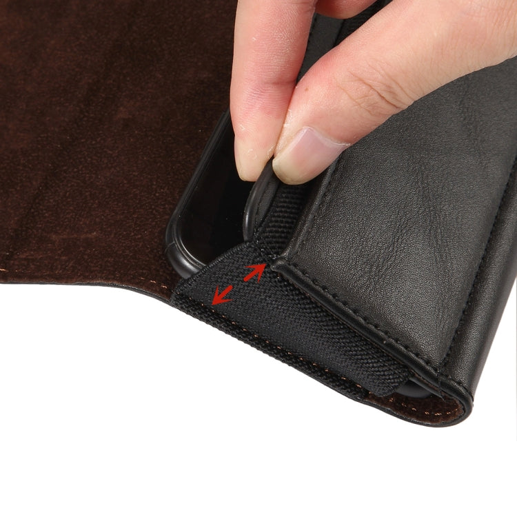 For iPhone XR Lambskin Elastic Band Men 5.5 Inch Mobile Phone Universal Hanging Waist Leather Case with Card Slot, / Huawei P20 Pro and Other 5.5 Inch Mobile Phones(Black)