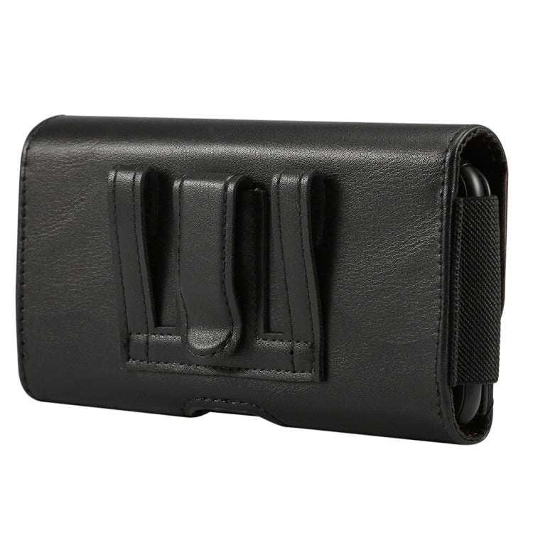 For iPhone XR Lambskin Elastic Band Men 5.5 Inch Mobile Phone Universal Hanging Waist Leather Case with Card Slot, / Huawei P20 Pro and Other 5.5 Inch Mobile Phones(Black)