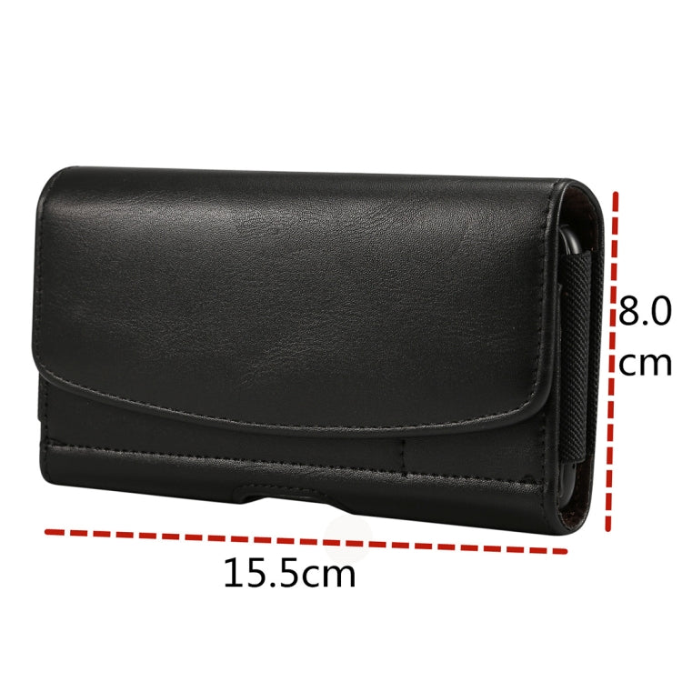 For iPhone XR Lambskin Elastic Band Men 5.5 Inch Mobile Phone Universal Hanging Waist Leather Case with Card Slot, / Huawei P20 Pro and Other 5.5 Inch Mobile Phones(Black)