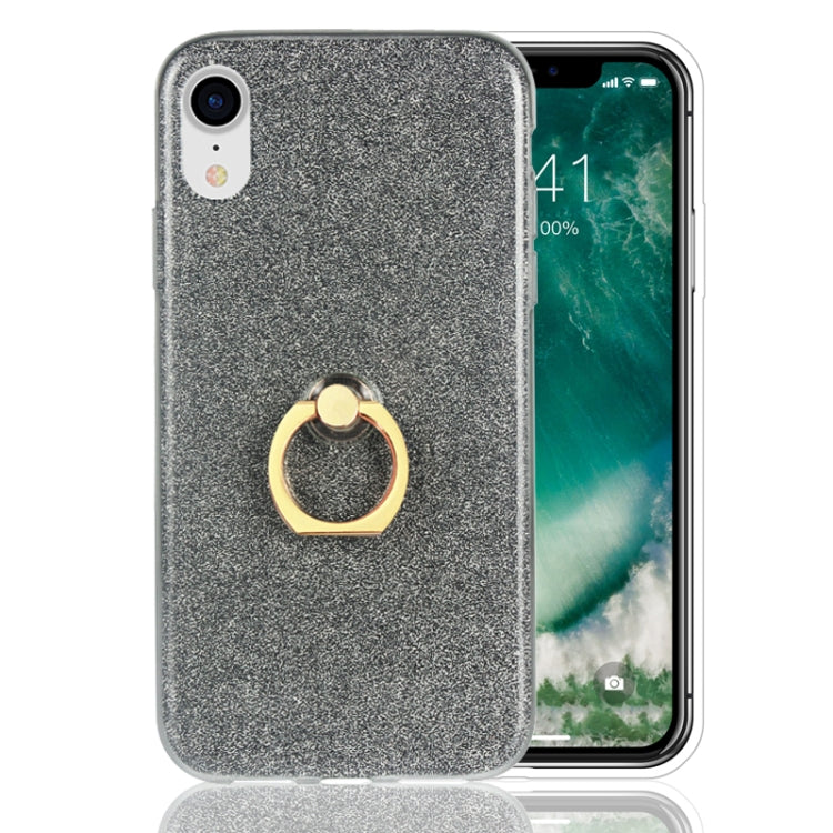 For iPhone XR Glittery Powder Shockproof TPU Case with 360 Degree Rotation Ring Holder