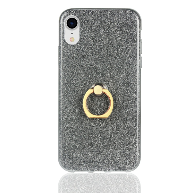 For iPhone XR Glittery Powder Shockproof TPU Case with 360 Degree Rotation Ring Holder