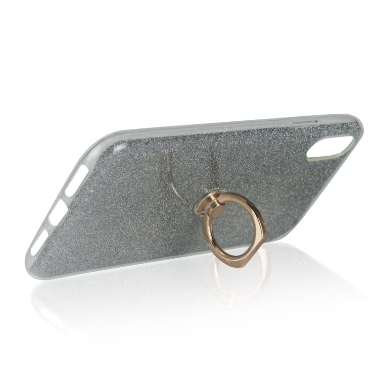 For iPhone XR Glittery Powder Shockproof TPU Case with 360 Degree Rotation Ring Holder