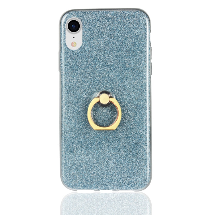 For iPhone XR Glittery Powder Shockproof TPU Case with 360 Degree Rotation Ring Holder