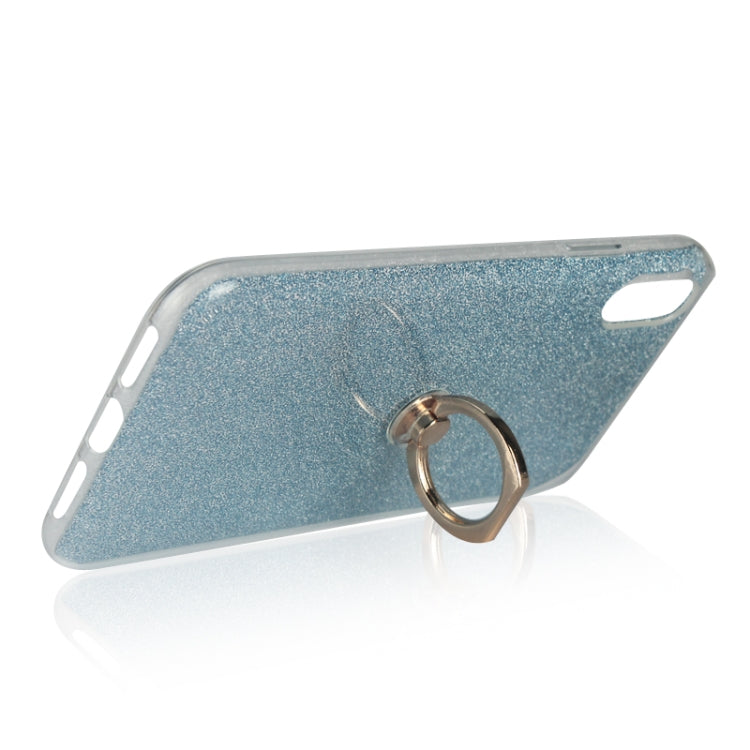 For iPhone XR Glittery Powder Shockproof TPU Case with 360 Degree Rotation Ring Holder