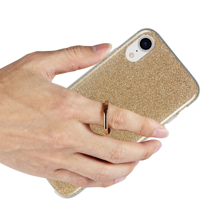 For iPhone XR Glittery Powder Shockproof TPU Case with 360 Degree Rotation Ring Holder