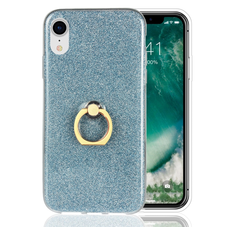 For iPhone XR Glittery Powder Shockproof TPU Case with 360 Degree Rotation Ring Holder