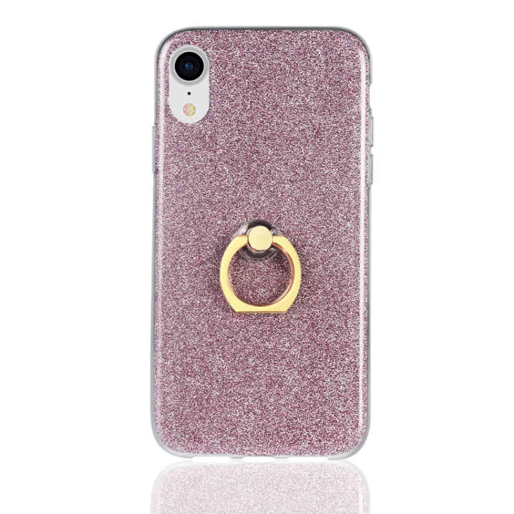For iPhone XR Glittery Powder Shockproof TPU Case with 360 Degree Rotation Ring Holder