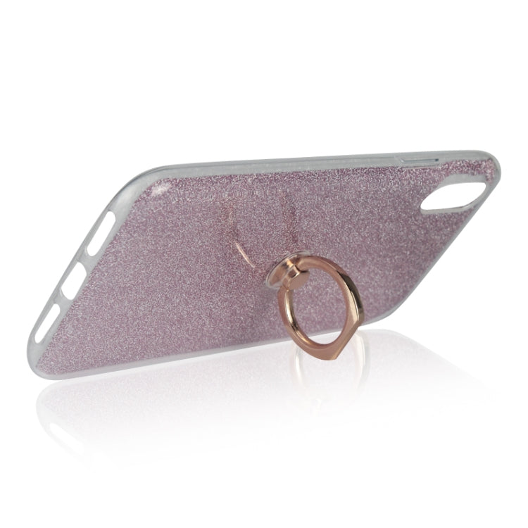 For iPhone XR Glittery Powder Shockproof TPU Case with 360 Degree Rotation Ring Holder