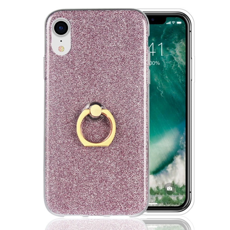 For iPhone XR Glittery Powder Shockproof TPU Case with 360 Degree Rotation Ring Holder