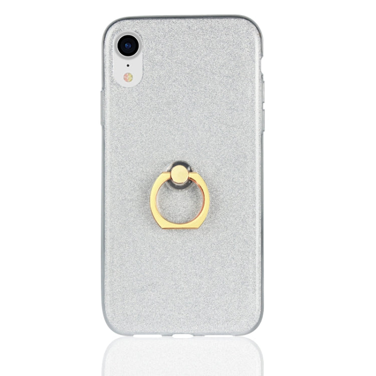 For iPhone XR Glittery Powder Shockproof TPU Case with 360 Degree Rotation Ring Holder