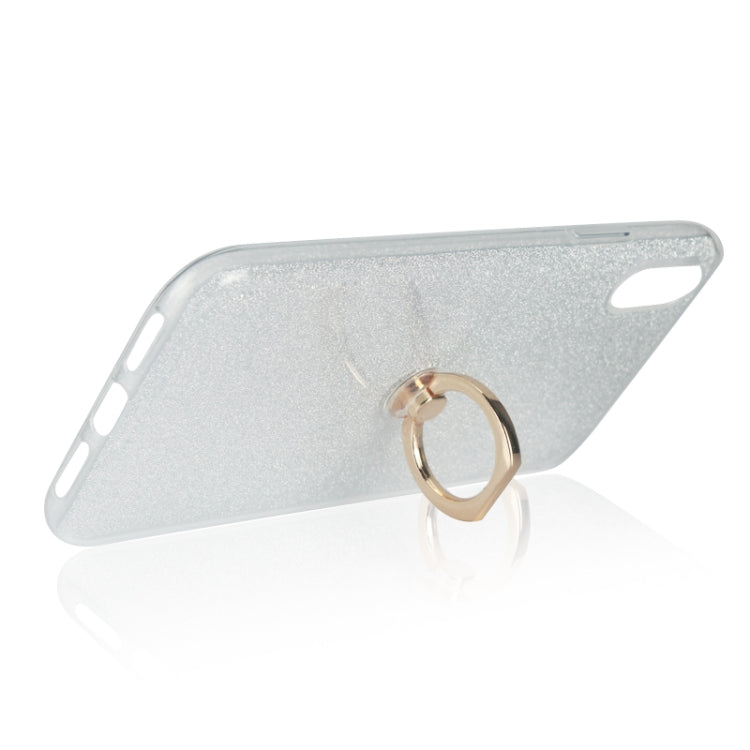 For iPhone XR Glittery Powder Shockproof TPU Case with 360 Degree Rotation Ring Holder