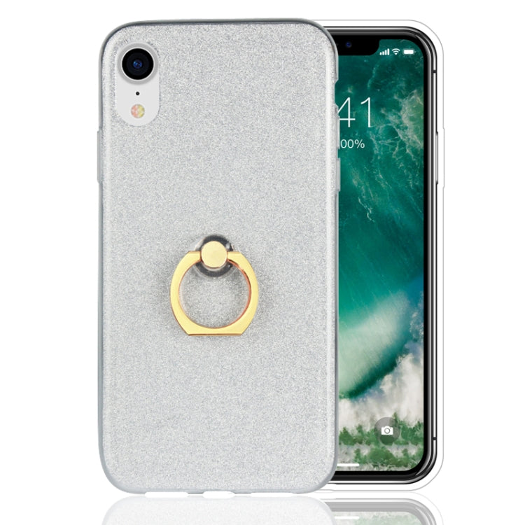 For iPhone XR Glittery Powder Shockproof TPU Case with 360 Degree Rotation Ring Holder