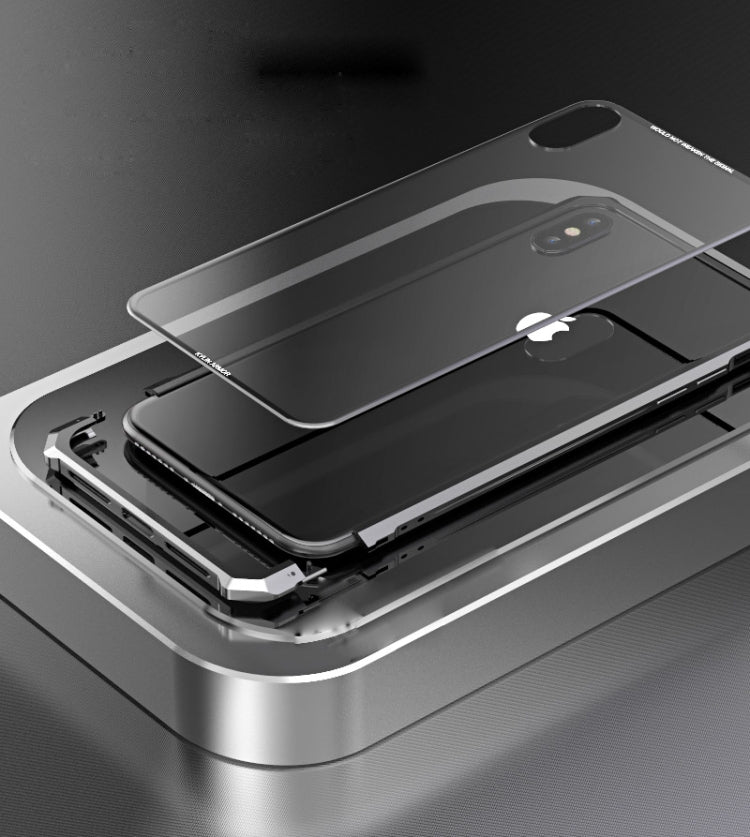 For iPhone XR Snap-on Aluminum Frame and Tempered Glass Back Plate Case