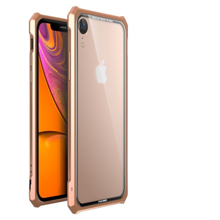 For iPhone XR Snap-on Aluminum Frame and Tempered Glass Back Plate Case