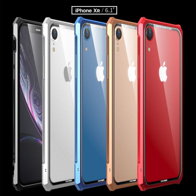For iPhone XR Snap-on Aluminum Frame and Tempered Glass Back Plate Case