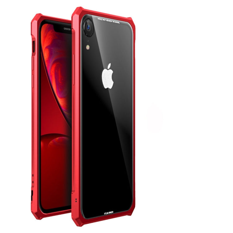 For iPhone XR Snap-on Aluminum Frame and Tempered Glass Back Plate Case