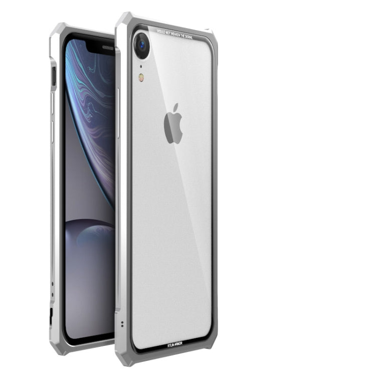 For iPhone XR Snap-on Aluminum Frame and Tempered Glass Back Plate Case