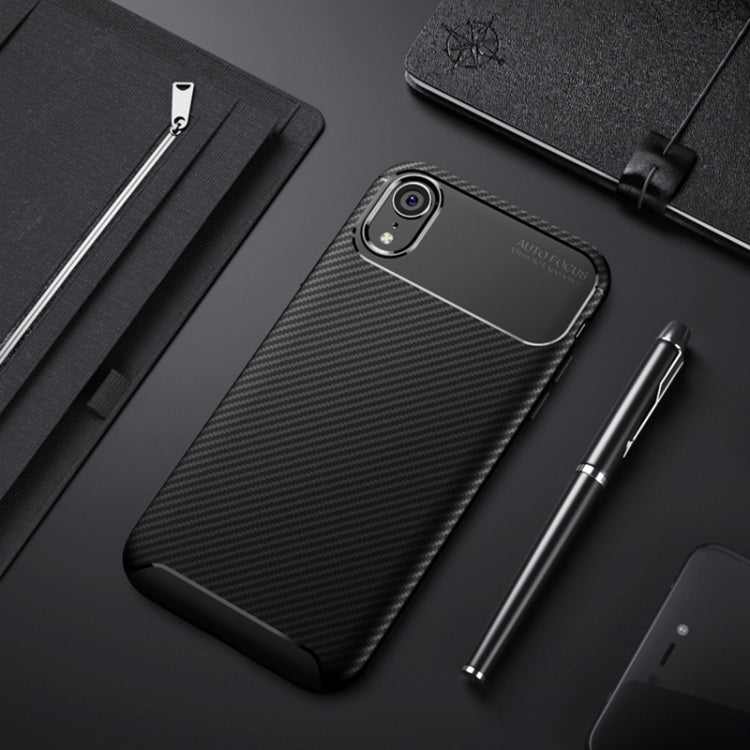 For iPhone XR Beetle Shape Carbon Fiber Texture Shockproof TPU Case