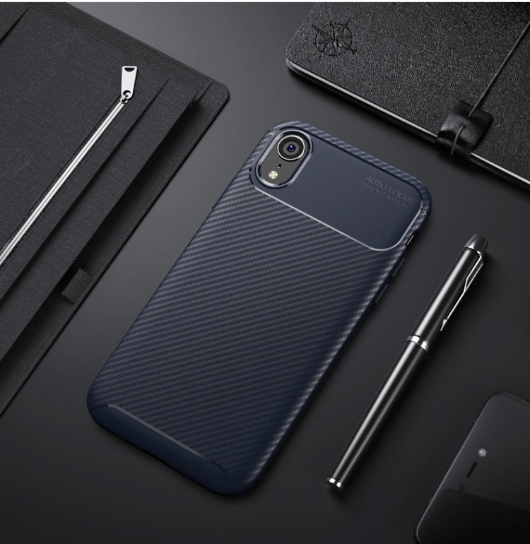 For iPhone XR Beetle Shape Carbon Fiber Texture Shockproof TPU Case