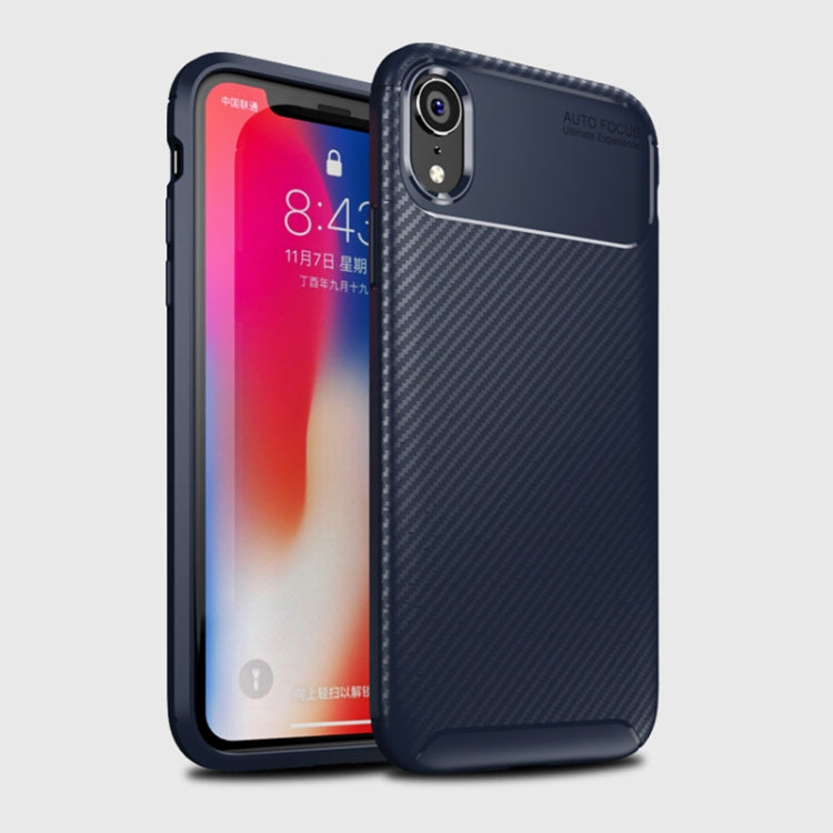 For iPhone XR Beetle Shape Carbon Fiber Texture Shockproof TPU Case