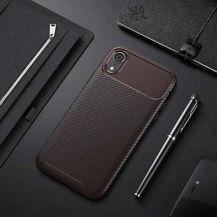 For iPhone XR Beetle Shape Carbon Fiber Texture Shockproof TPU Case
