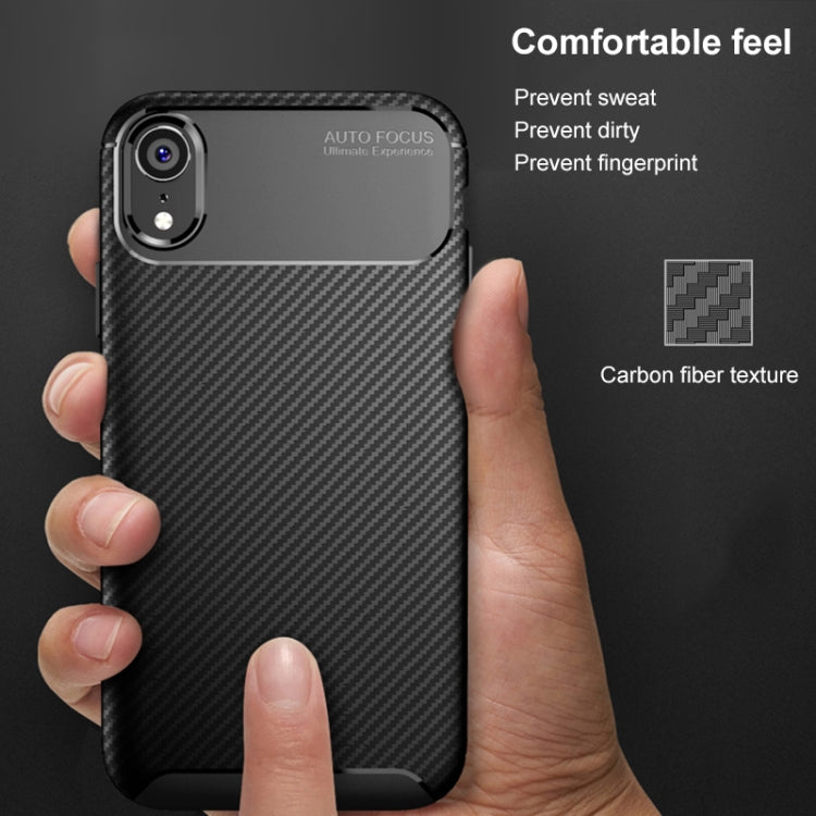 For iPhone XR Beetle Shape Carbon Fiber Texture Shockproof TPU Case
