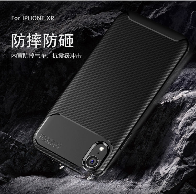 For iPhone XR Beetle Shape Carbon Fiber Texture Shockproof TPU Case