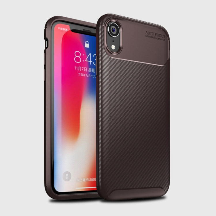 For iPhone XR Beetle Shape Carbon Fiber Texture Shockproof TPU Case