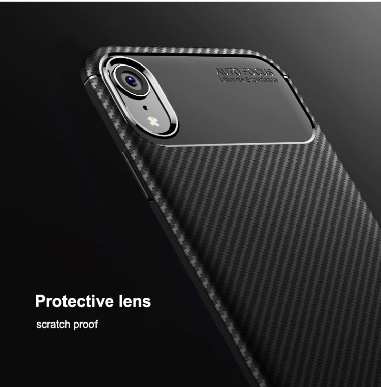 For iPhone XR Beetle Shape Carbon Fiber Texture Shockproof TPU Case