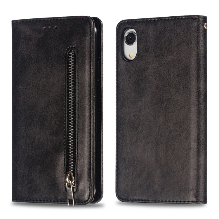 For iPhone XR Calf Texture Zipper Magnetic Horizontal Flip Leather Case with Wallet & Holder & Card Slots